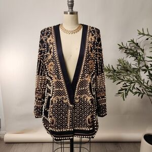 Elegant Black and Gold Embellished Blazer